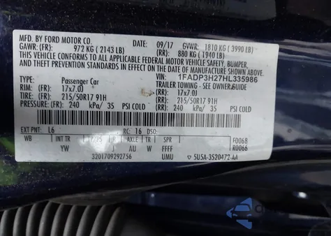 2017 Ford Focus Sel из США, поврежденный, VIN 1FADP3H27HL335986